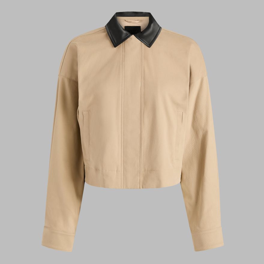 LTD RELEASE LEATHER COLLAR TRI-COTTON CROPPED JACKET in PUMICE image number 1