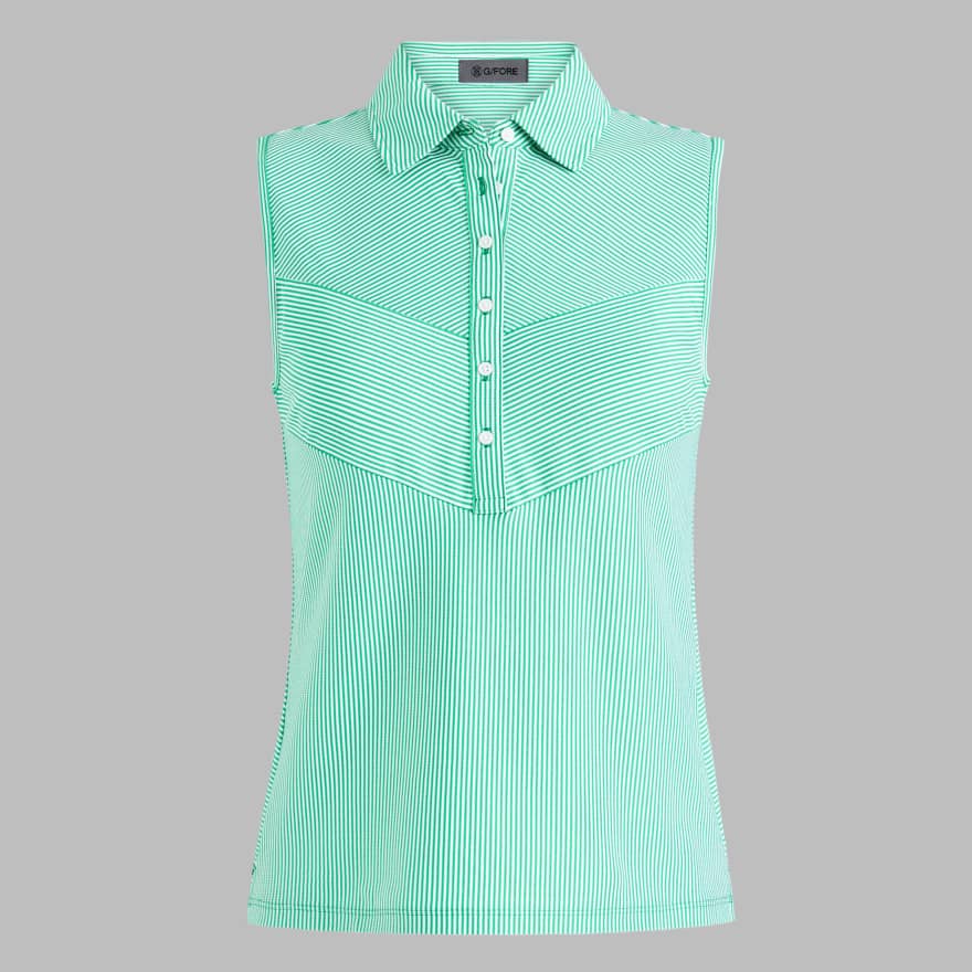 CHEVRON STRIPE TECH PIQU&Eacute; SLEEVELESS POLO in Clover image number 1