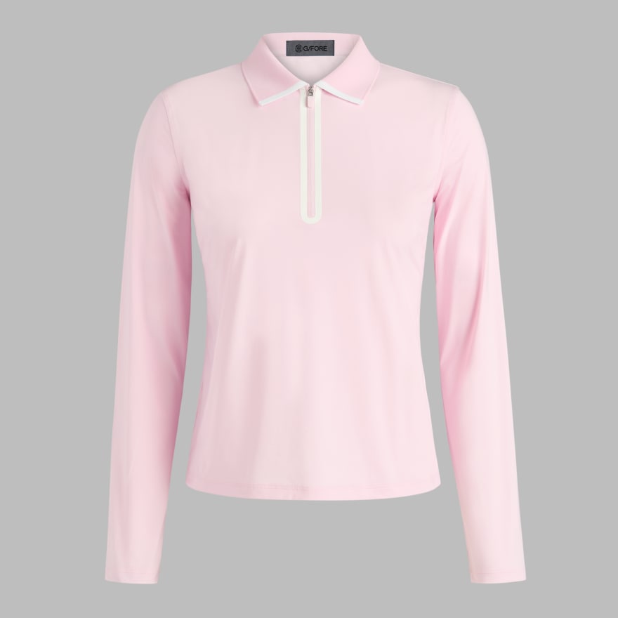 SILKY TECH NYLON LONG SLEEVE ZIP POLO in Blush image number 1