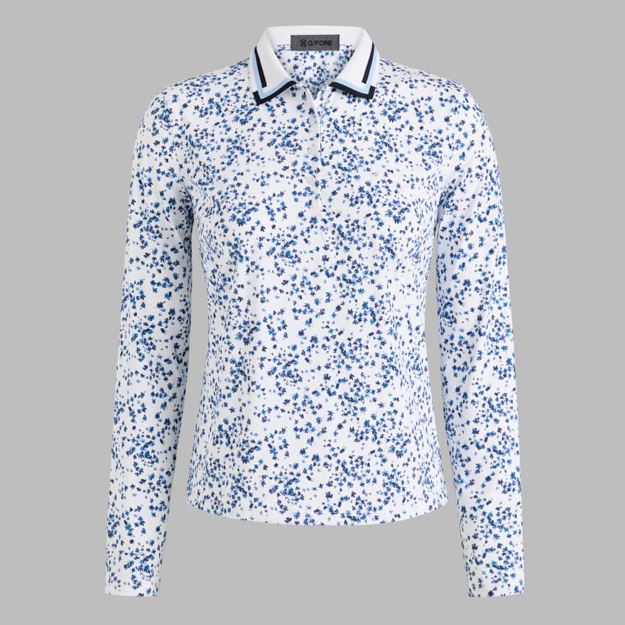 SCATTERED DITZY SILKY TECH NYLON LONG SLEEVE POLO | WOMEN'S POLO
