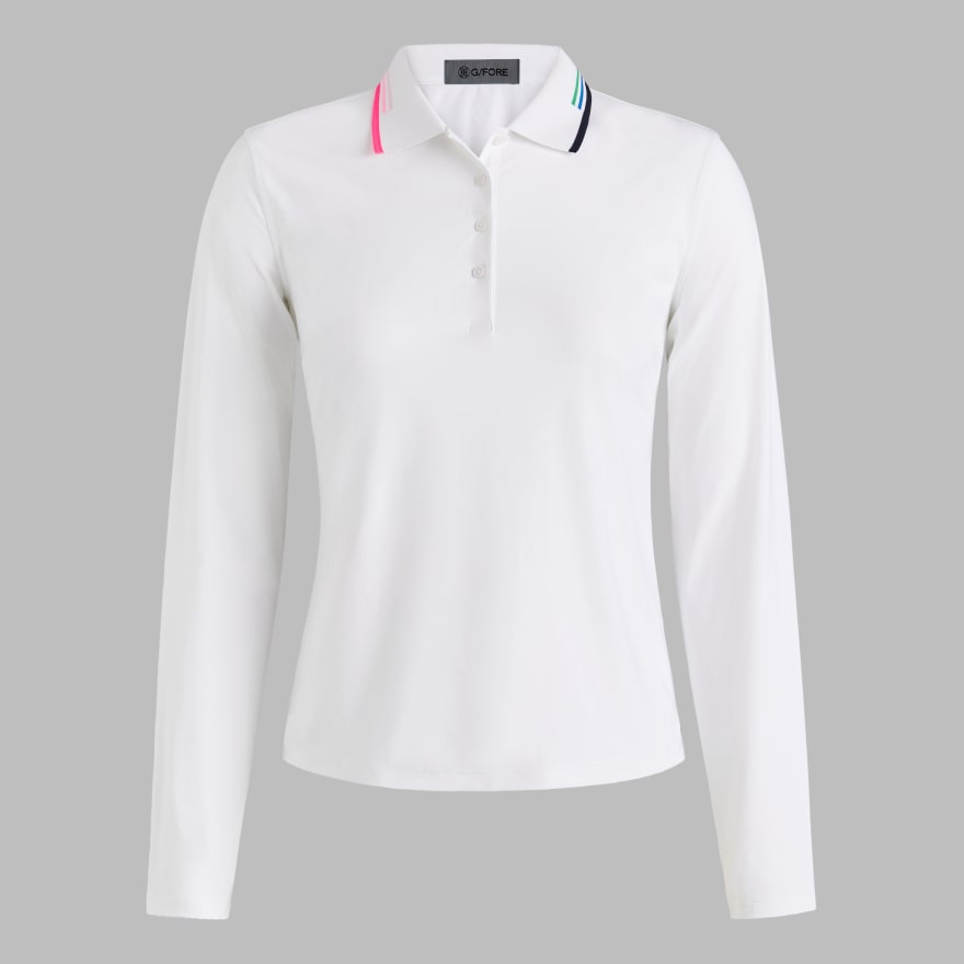 SILKY TECH NYLON LONG SLEEVE POLO in Snow image number 1