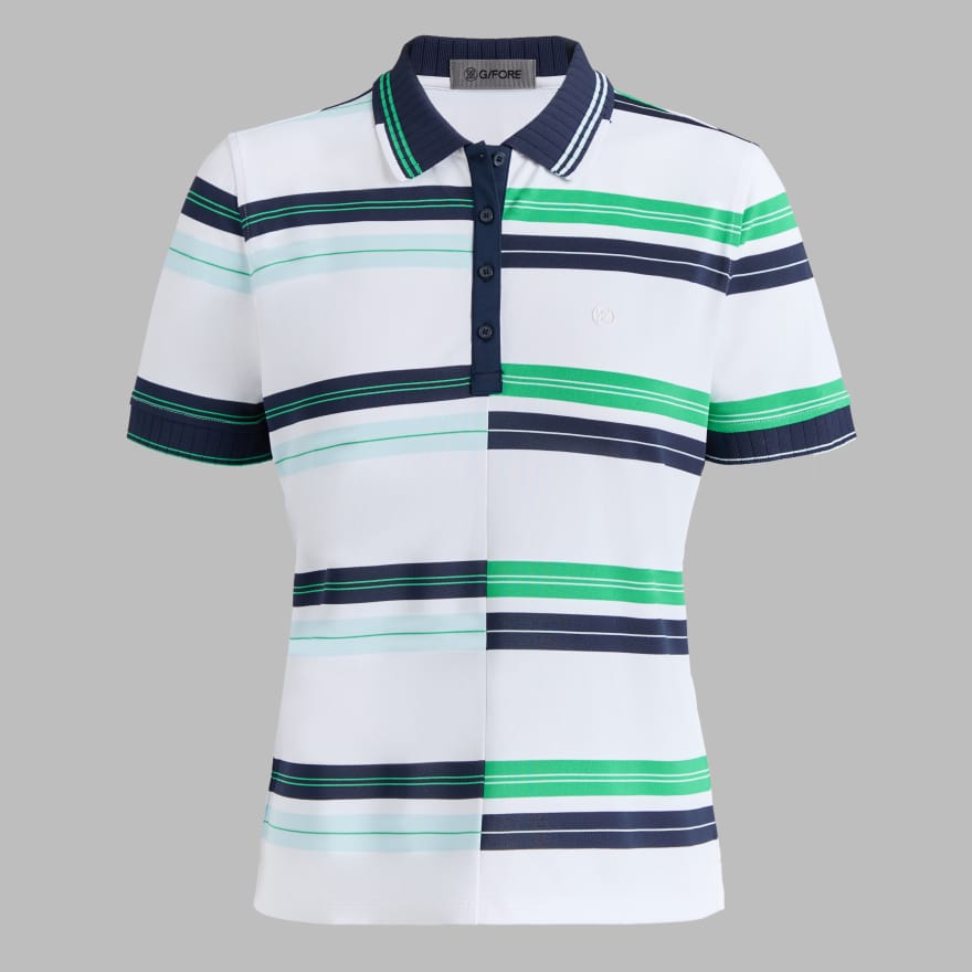 ENGINEERED STRIPE TECH PIQU&Eacute; POLO in Snow image number 1