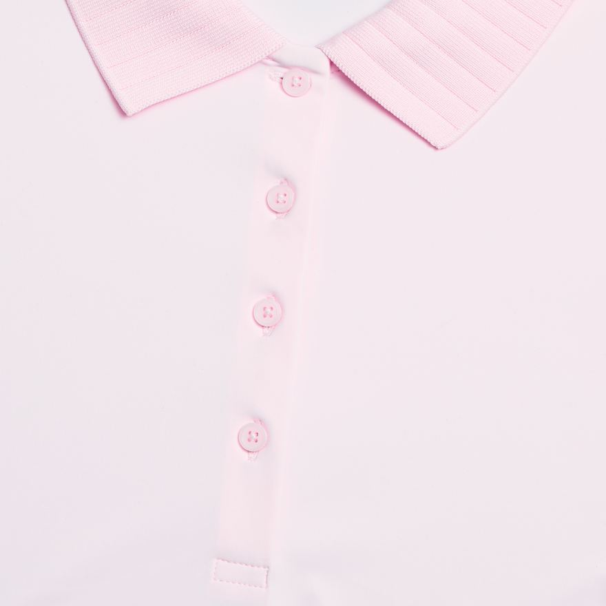 PLEATED COLLAR SILKY TECH NYLON SLEEVELESS POLO in Blush image number 5