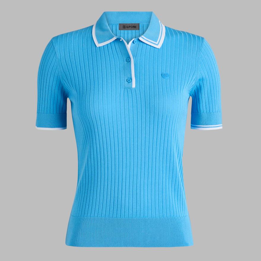 RIBBED KNIT SWEATER POLO in Azul image number 1
