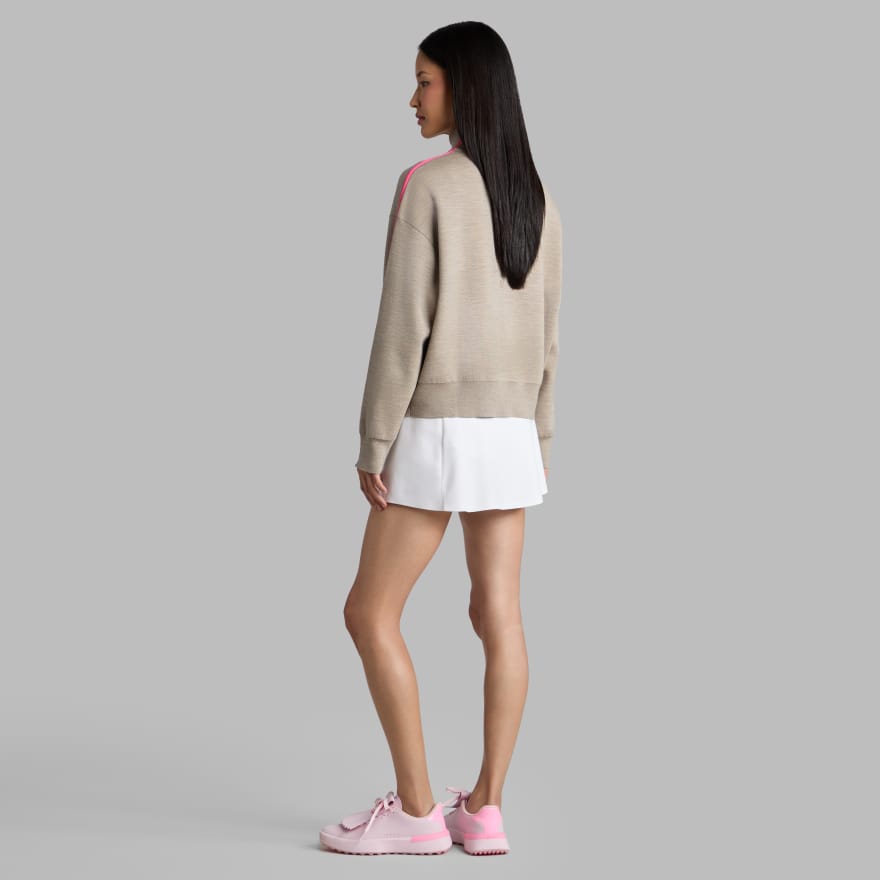 MERINO WOOL COTTON PLAITED 1/4 ZIP JUMPER in DUNE MELANGE image number 4