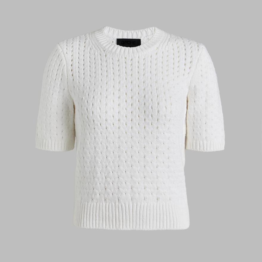 LTD RELEASE VILLA COTTON BLEND CROPPED SHORT SLEEVE SWEATER in Snow image number 1