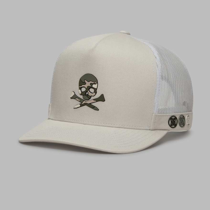 CAMO SKULL & TEES TALL TRUCKER HAT in PUMICE image number 1