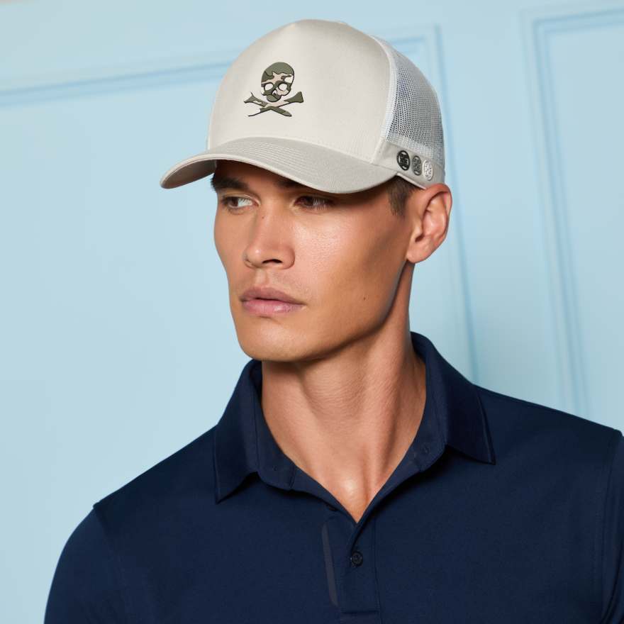 CAMO SKULL & TEES TALL TRUCKER HAT in PUMICE image number 3