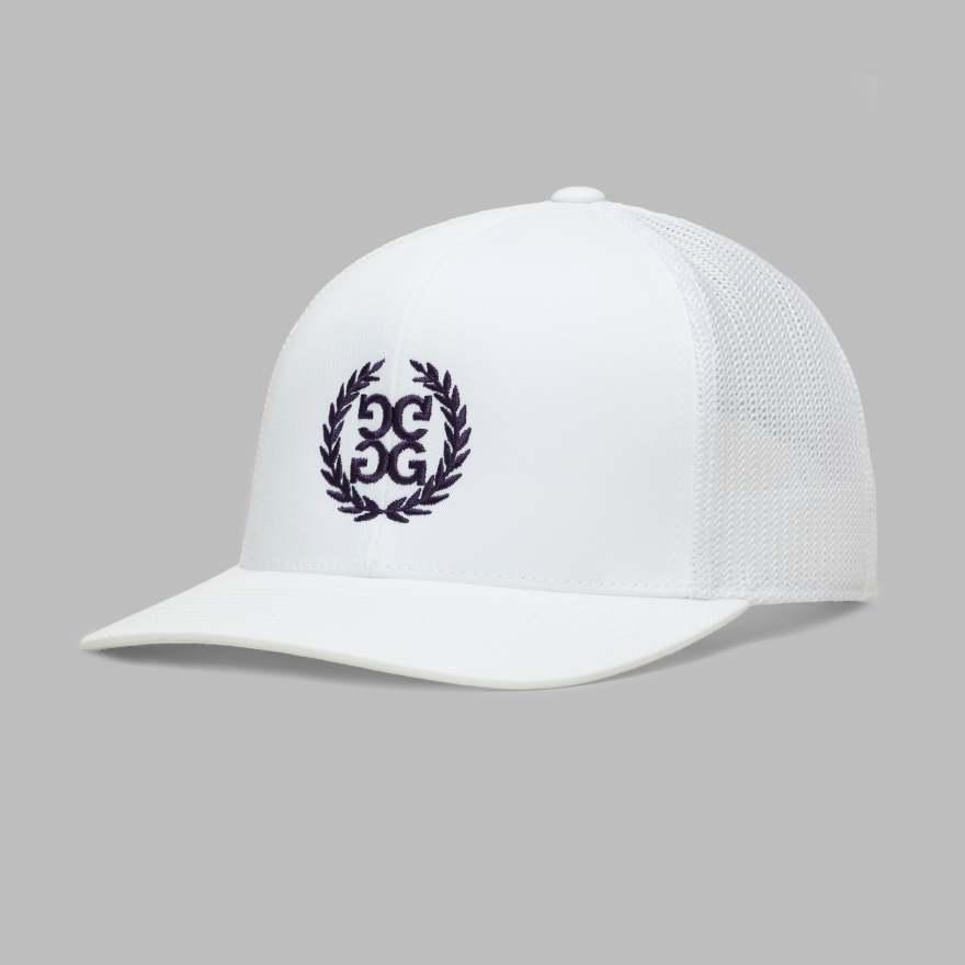MEN'S LTD RELEASE G WREATH TRUCKER HAT in SNOW / DARK PLUM image number 1