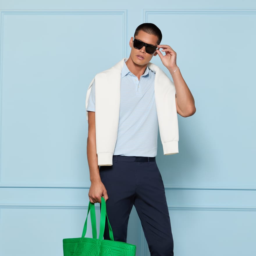 ALL PLAY STRIPE STRETCH KNIT POLO in BAJA image number 2