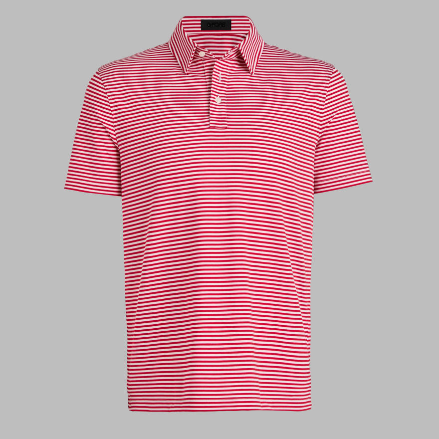 ALL PLAY STRIPE STRETCH KNIT POLO in RUBY image number 1