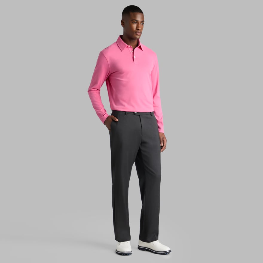 SUPER SOFT BRUSHED COTTON LONG SLEEVE POLO in KNOCKOUT PINK image number 3