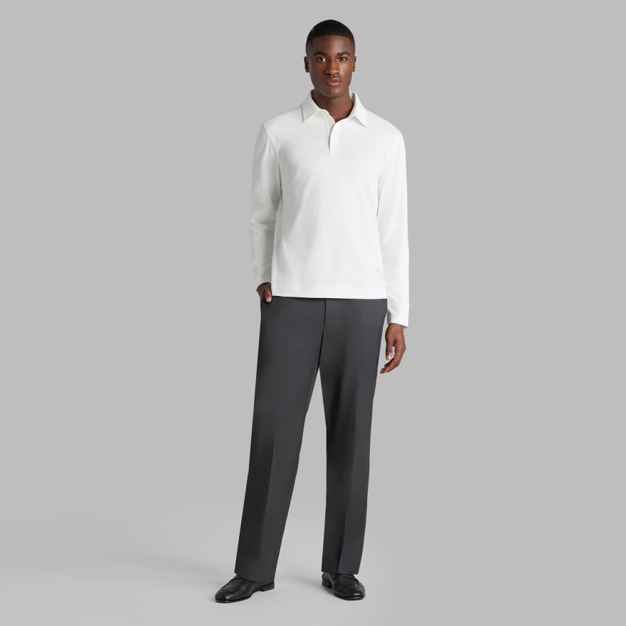 SUPER SOFT BRUSHED COTTON LONG SLEEVE POLO in Snow image number 3