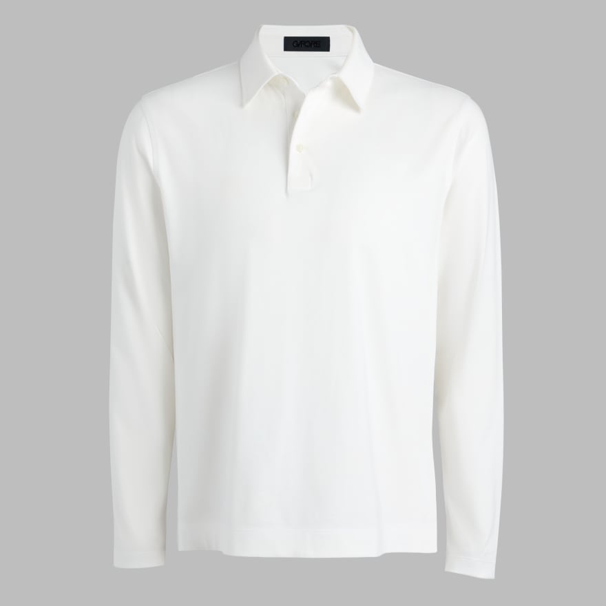 SUPER SOFT BRUSHED COTTON LONG SLEEVE POLO in Snow image number 1