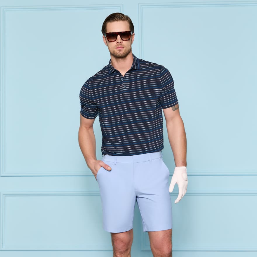 MULTI STRIPE TECH JERSEY POLO in TWILIGHT / BAJA image number 2
