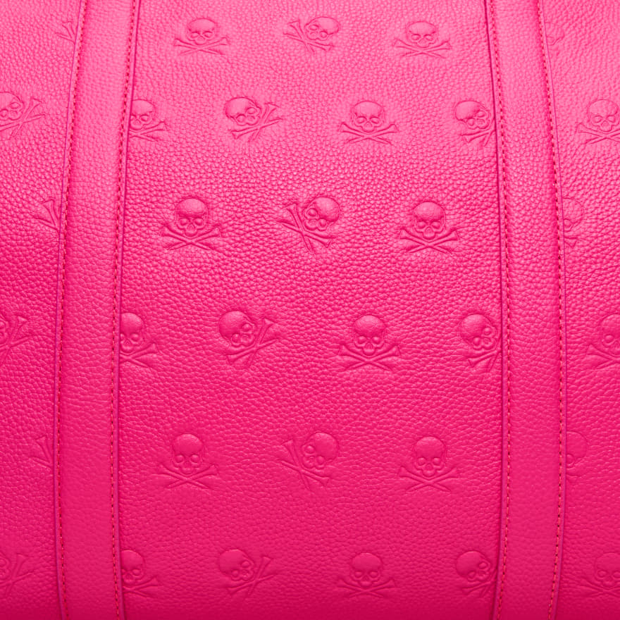EMBOSSED SKULL & TEES LEATHER WEEKENDER in KNOCKOUT PINK image number 5
