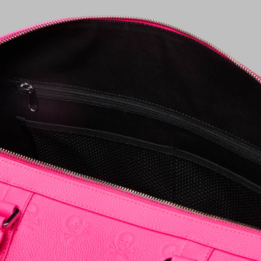 EMBOSSED SKULL & TEES LEATHER WEEKENDER in KNOCKOUT PINK image number 7