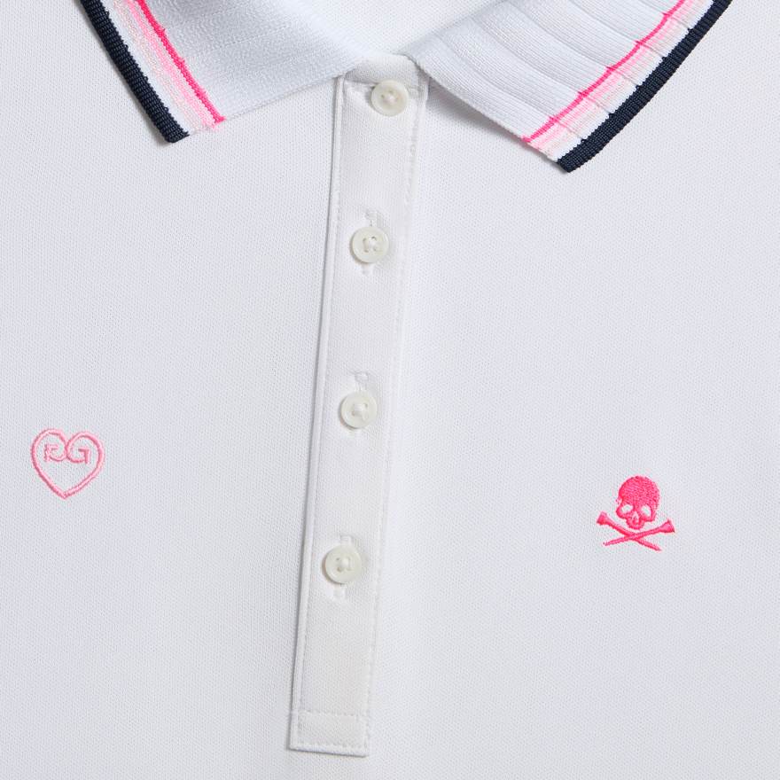 EMBROIDERED TECH PIQU&Eacute; SLEEVELESS PERFORMANCE POLO in SNOW / CANDY image number 5