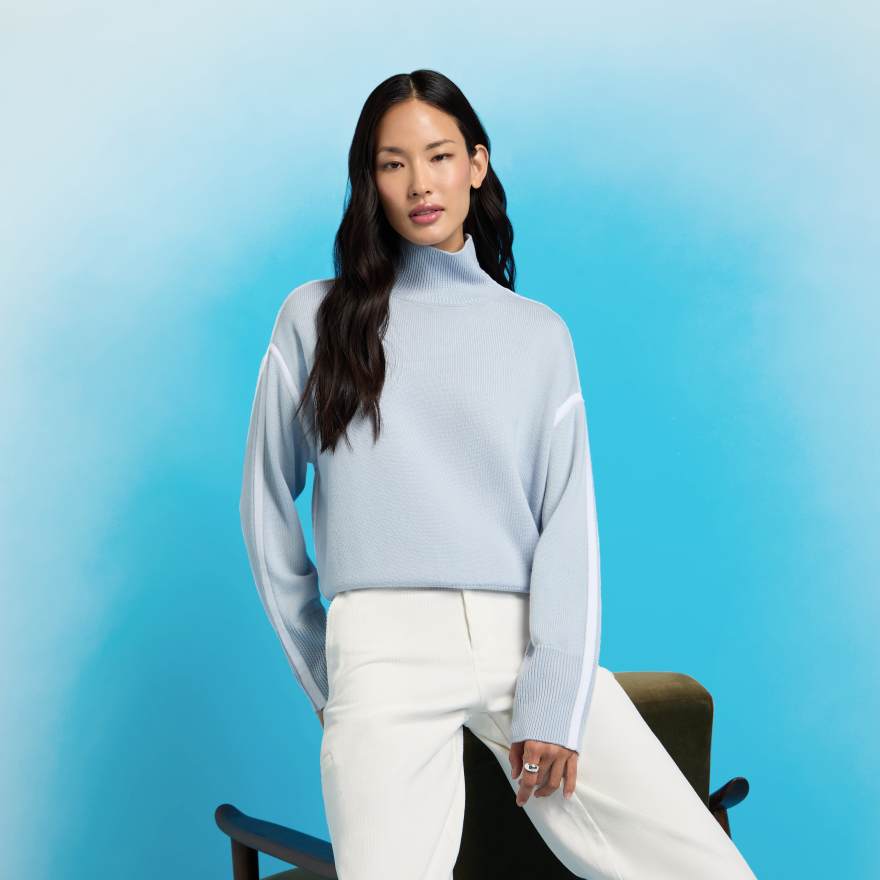 MERINO WOOL CONTRAST STRIPE TURTLENECK SWEATER | WOMEN'S TOPS | G/FORE