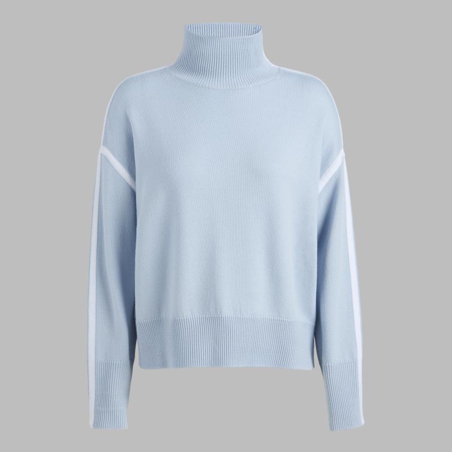 MERINO WOOL CONTRAST STRIPE TURTLENECK SWEATER in PALE BAJA / CHALK WHITE image number 1