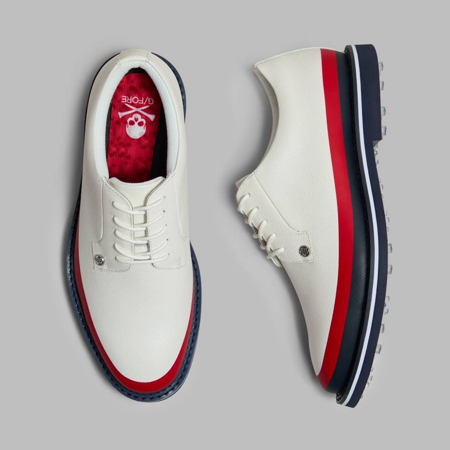 MEN'S GALLIVANTER TUXEDO STRIPE LEATHER GOLF SHOE in SNOW / MULTI image number 1