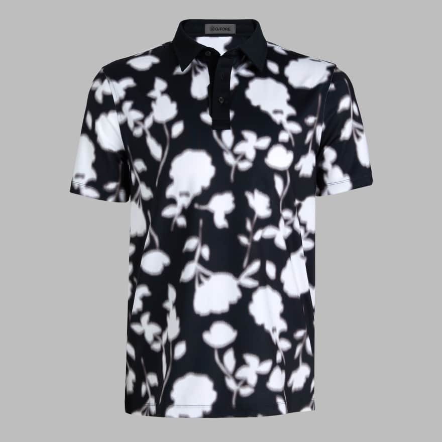 BLUR FLORAL TECH JERSEY POLO in Onyx image number 1
