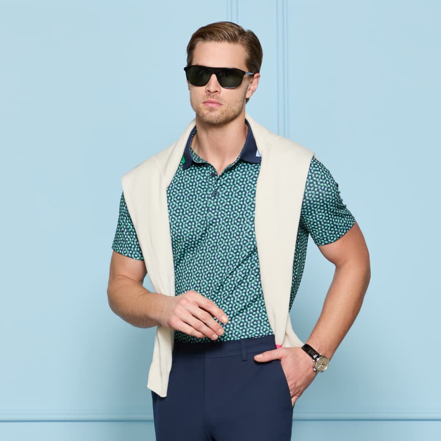 TRIPLE/G TECH JERSEY POLO in TWILIGHT/CLOVER image number 2