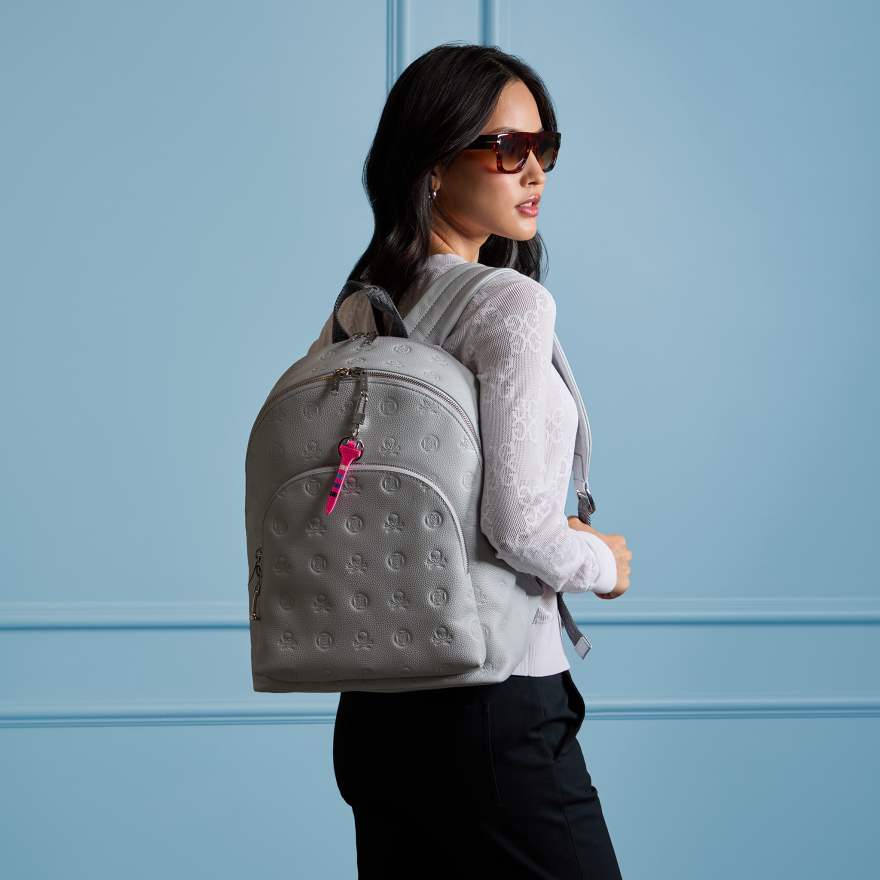 EMBOSSED SKULL & TEES LEATHER BACKPACK in Nimbus image number 9