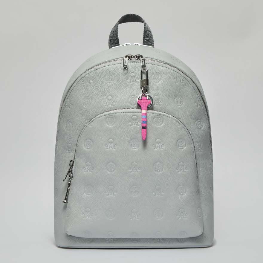EMBOSSED SKULL & TEES LEATHER BACKPACK in Nimbus image number 1