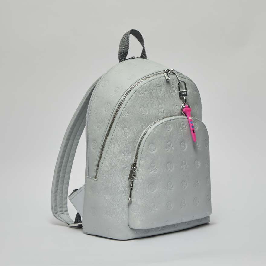 EMBOSSED SKULL & TEES LEATHER BACKPACK in Nimbus image number 2