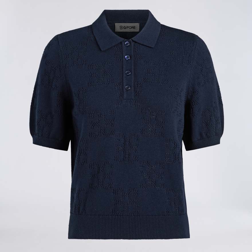POINTELLE G COTTON SILK CASHMERE SWEATER POLO in Twilight image number 1