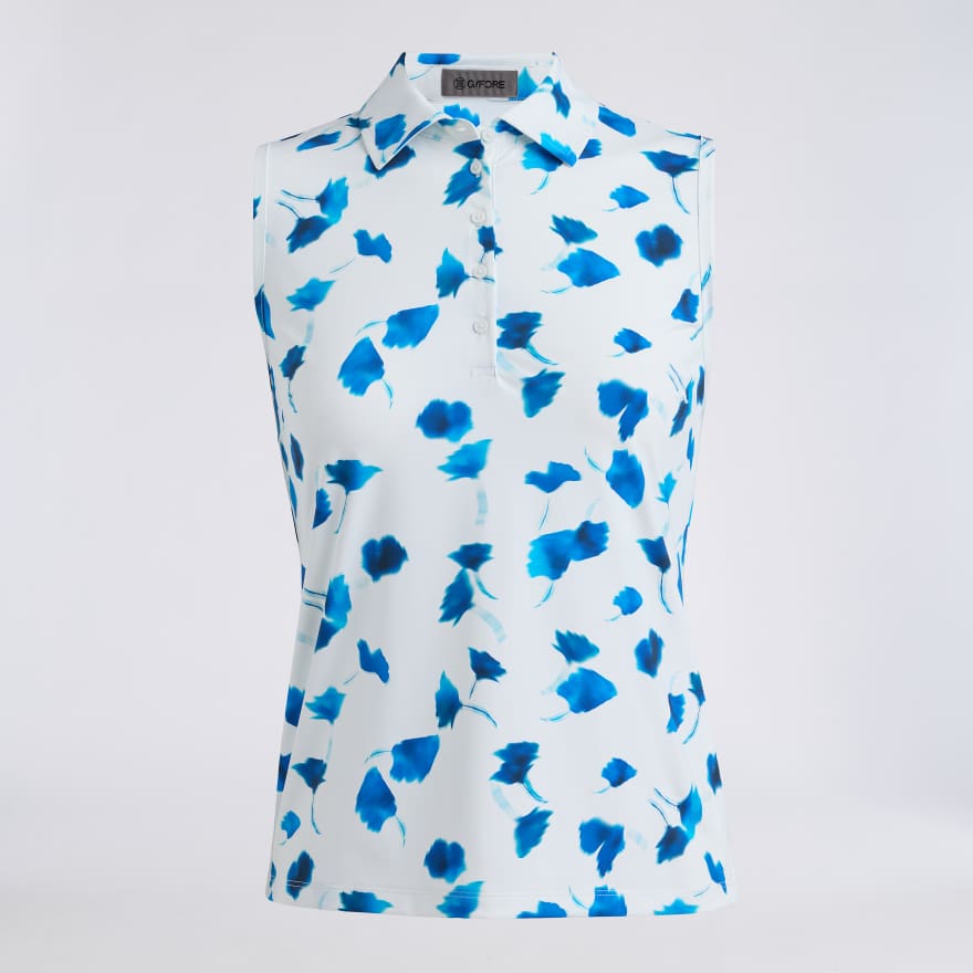 DROP FLORAL SILKY TECH NYLON SLEEVELESS POLO in Snow image number 1
