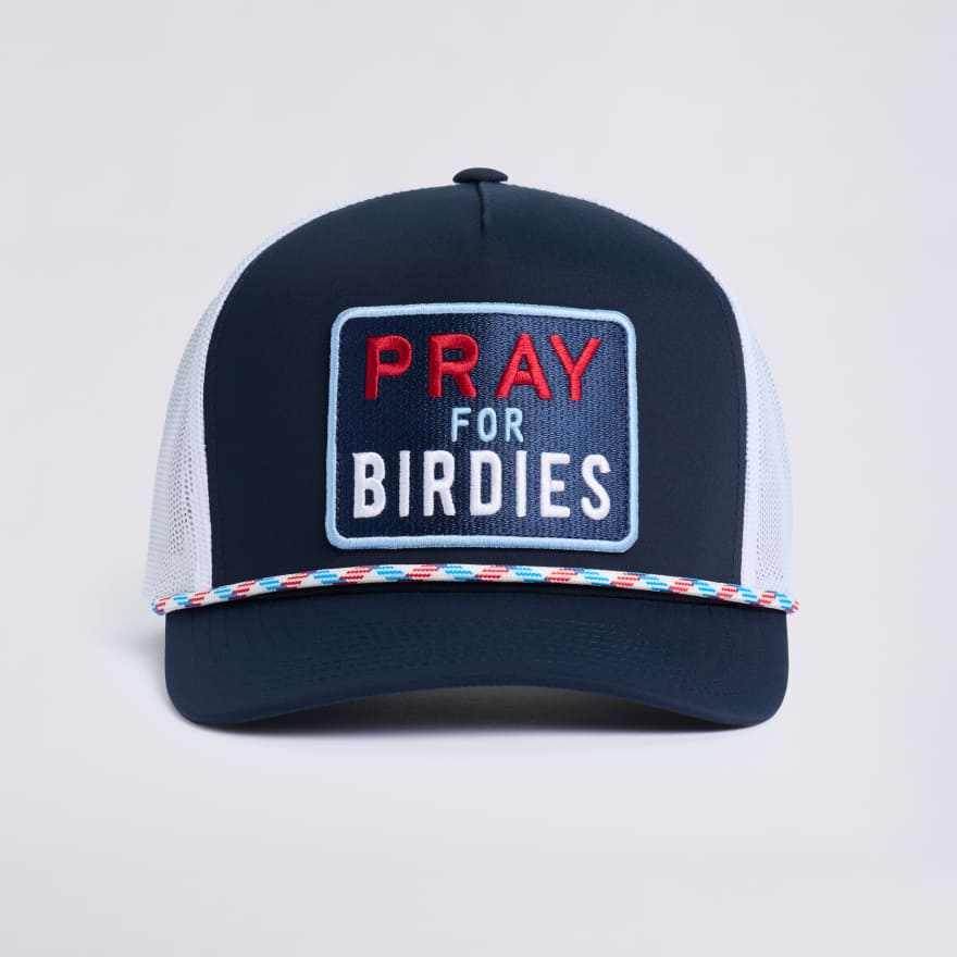 PRAY FOR BIRDIES RETRO MID TRUCKER HAT in TWILIGHT / RWB image number 4