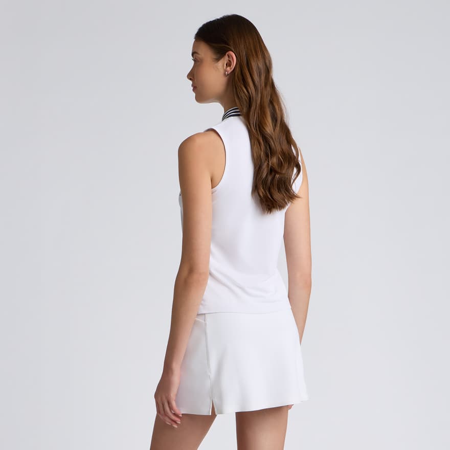 ICON EMBROIDERED 1/4 ZIP SLEEVELESS POLO in Snow image number 3