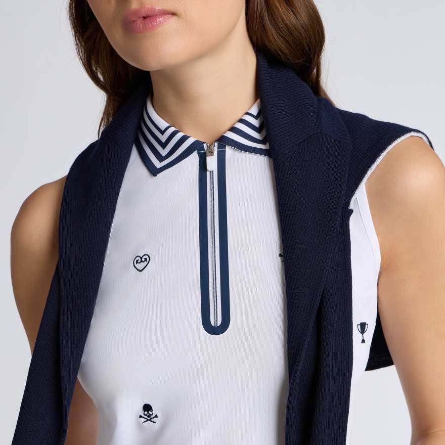 ICON EMBROIDERED 1/4 ZIP SLEEVELESS POLO in Snow image number 4