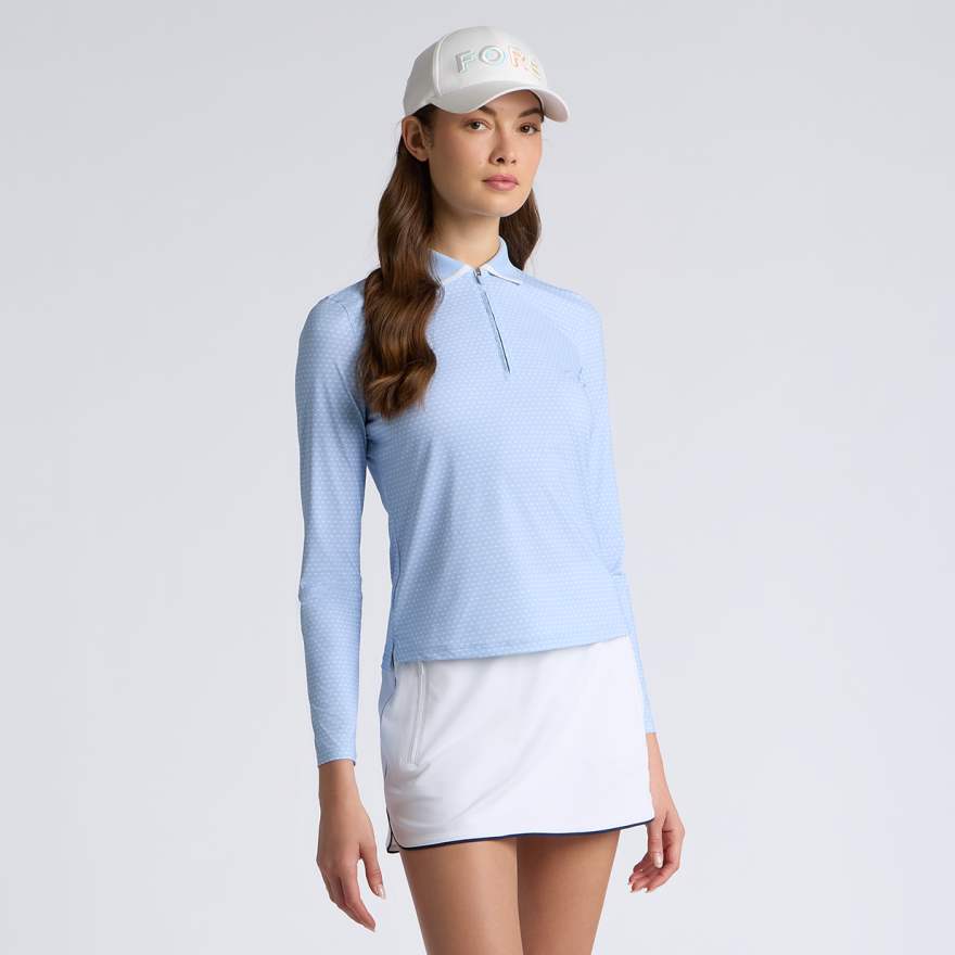 GEO 2 SILKY TECH NYLON LONG SLEEVE 1/4 ZIP POLO in SKY / SNOW image number 3