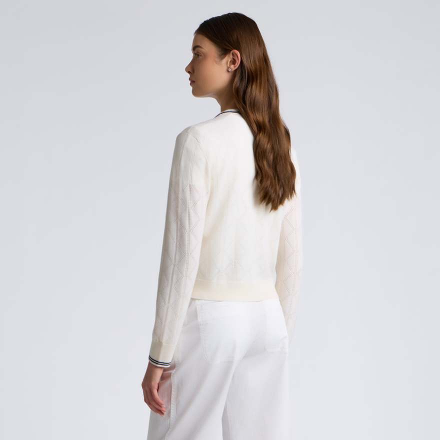 POINTELLE FINE WOOL CARDIGAN in CHALK WHITE image number 4