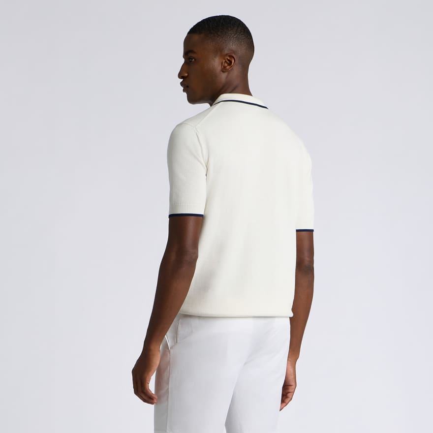 COOLING COTTON SWEATER POLO in CHALK WHITE image number 4