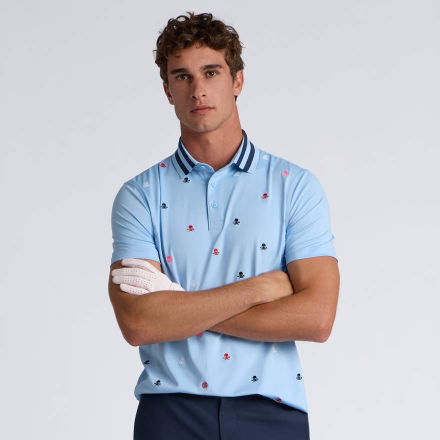 EMBROIDERED TECH JERSEY POLO in BAJA image number 3