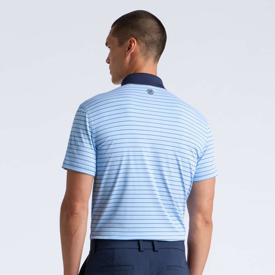 HERRINGBONE STRIPE TECH JERSEY POLO in CERULEAN / TWILIGHT image number 4