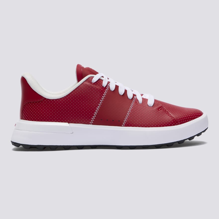 WOMEN'S LTD RELEASE G.112 PERFORATED LEATHER SADDLE STRIPE GOLF SHOE in CLASSIC RED / SNOW image number 3