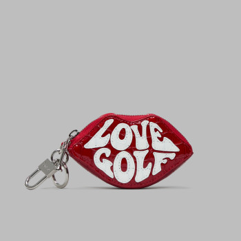 LOVE G CROC-EMBOSSED LEATHER COIN PURSE KEYCHAIN in Lava