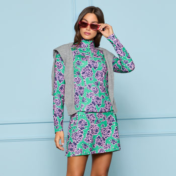 Alternative image of STAMPED FLORAL TECH JERSEY PULLOVER in Clover