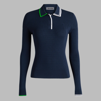 VISCOSE BLEND LONG SLEEVE KNIT POLO in Twilight