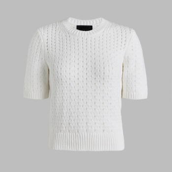 LTD RELEASE VILLA COTTON BLEND CROPPED SHORT SLEEVE SWEATER in Snow