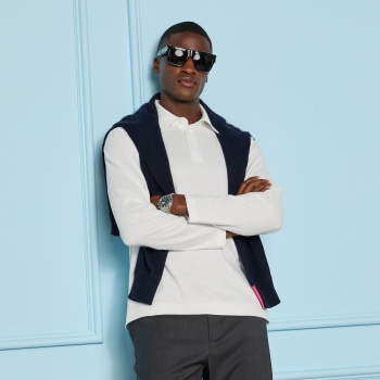 Alternative image of SUPER SOFT BRUSHED COTTON LONG SLEEVE POLO in Snow