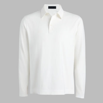 SUPER SOFT BRUSHED COTTON LONG SLEEVE POLO in Snow