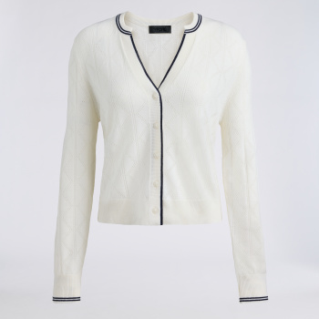 POINTELLE FINE WOOL CARDIGAN in CHALK WHITE