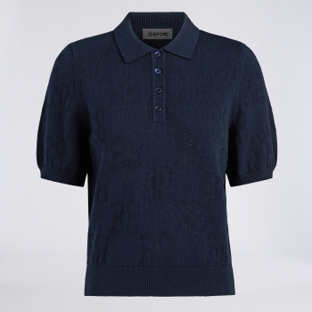 POINTELLE G COTTON SILK CASHMERE SWEATER POLO in Twilight