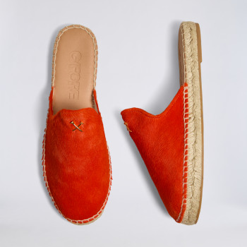 WOMEN'S METAL TEES PONY HAIR ESPADRILLE in SHOCKING ORANGE